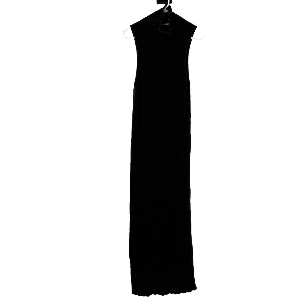 Free People Beach Ribbed Knit Bodycon Maxi Dress Linen Blend Resort Black Size M